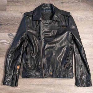 Superdry Ryan Black All Leather jacket motorcycle military saint medium med mens